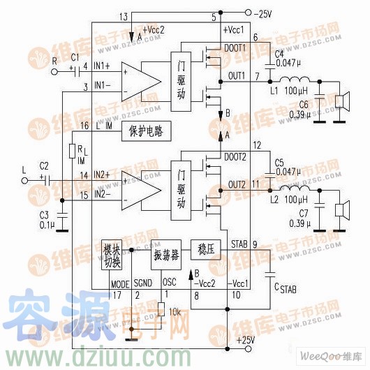 D類雙50W數(shù)字功放TDA8902J應(yīng)用制作電路