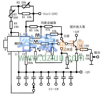 8038制作多波形信號發生器電路圖
